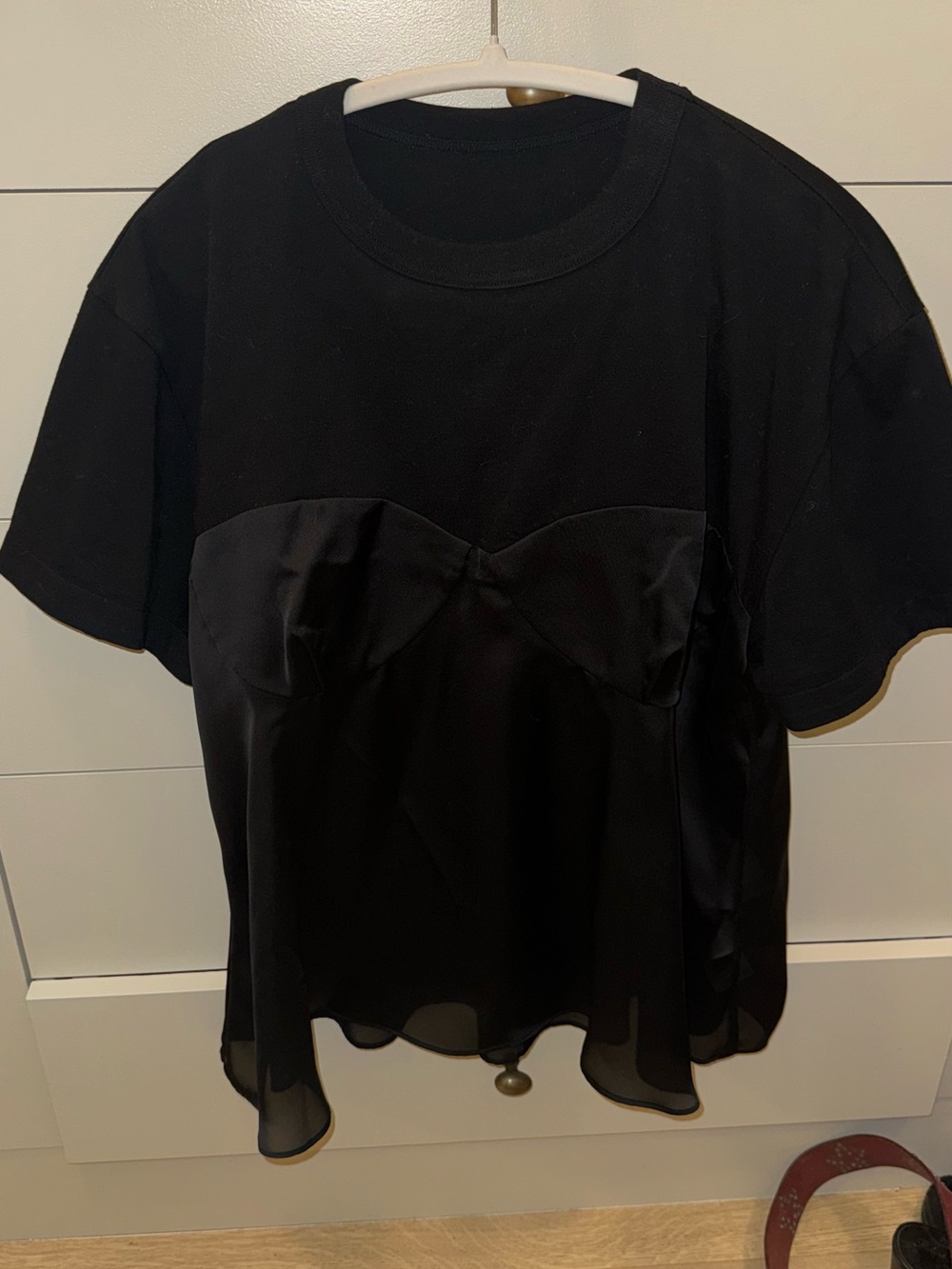 Sacai Black Short-Sleeve Bustier Overlay Tee
